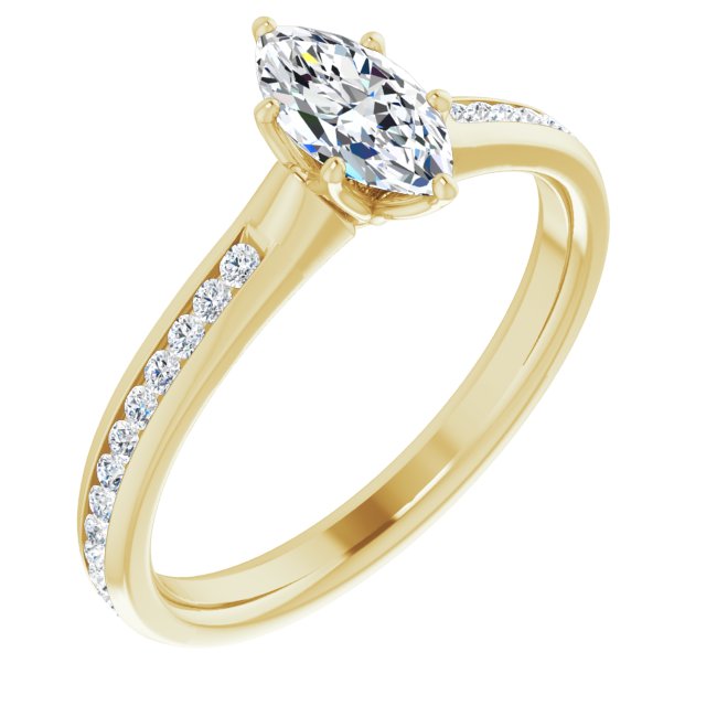 10K Yellow Gold Customizable 6-prong Marquise Cut Design with Round Channel Accents