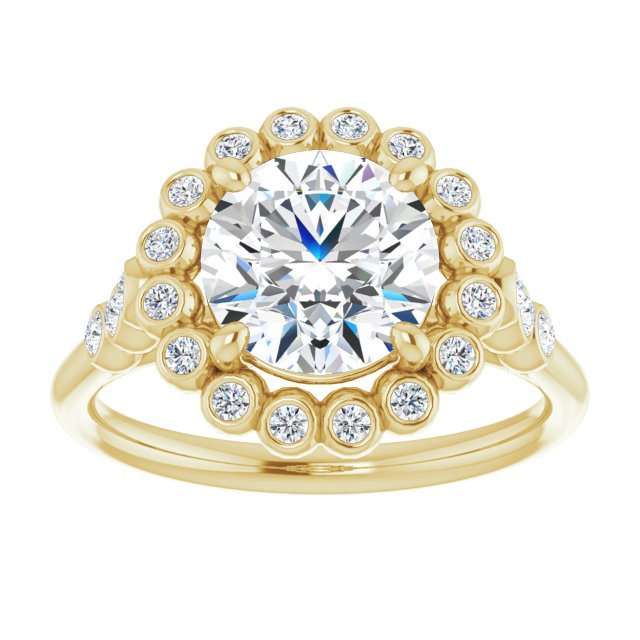 Cubic Zirconia Engagement Ring- The Chandni (Customizable Round Cut Cathedral-Style Clustered Halo Design with Round Bezel Accents)