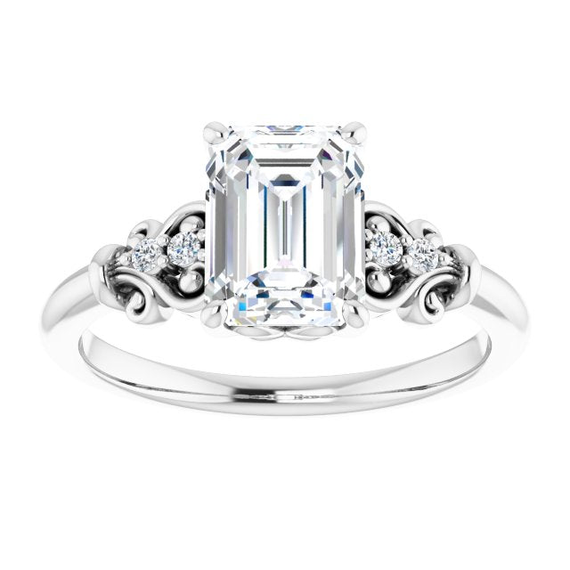 Cubic Zirconia Engagement Ring- The Amice (Customizable Vintage 5-stone Design with Radiant Cut Center and Artistic Band Décor)
