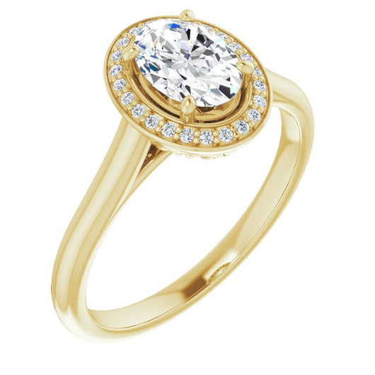 10K Yellow Gold Customizable Cathedral-Raised Oval Cut Halo Style