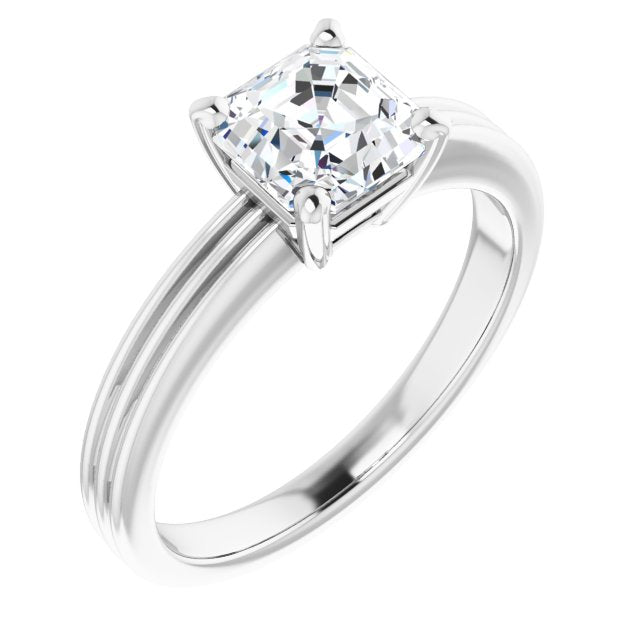 10K White Gold Customizable Asscher Cut Solitaire with Double-Grooved Band
