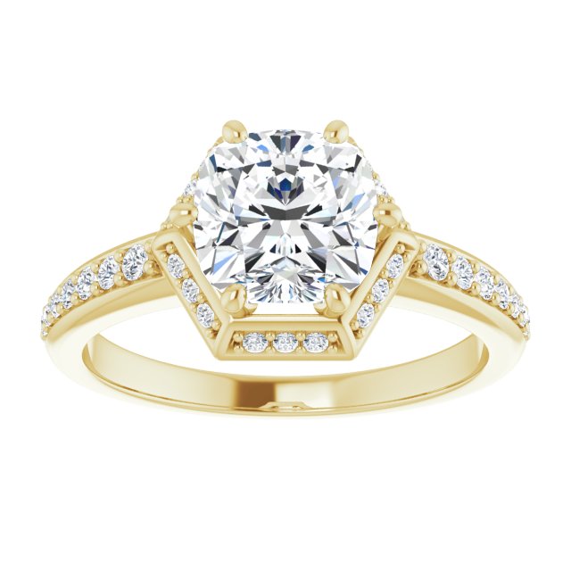 Cubic Zirconia Engagement Ring- The Gwen Noelle (Customizable Cushion Cut Design with Geometric Under-Halo and Shared Prong Band)