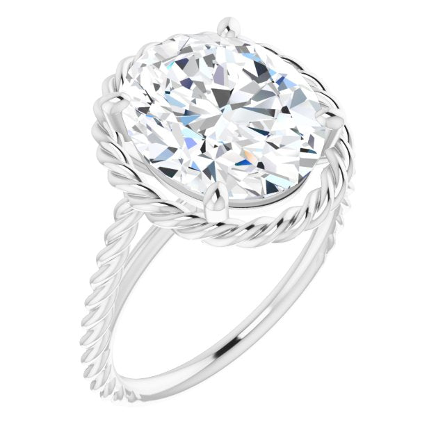 10K White Gold Customizable Cathedral-set Oval Cut Solitaire with Thin Rope-Twist Band