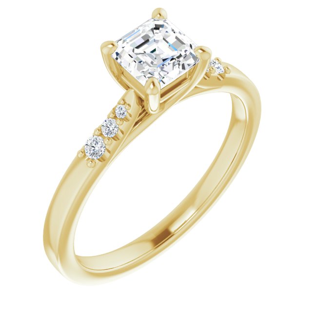 10K Yellow Gold Customizable 7-stone Asscher Cut Cathedral Style with Triple Graduated Round Cut Side Stones
