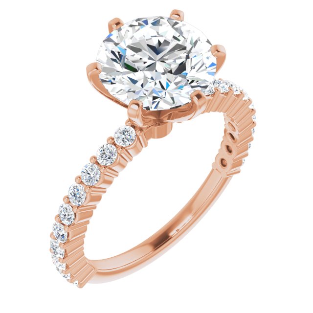 14K Rose Gold Customizable 8-prong Round Cut Design with Thin, Stackable Pav? Band