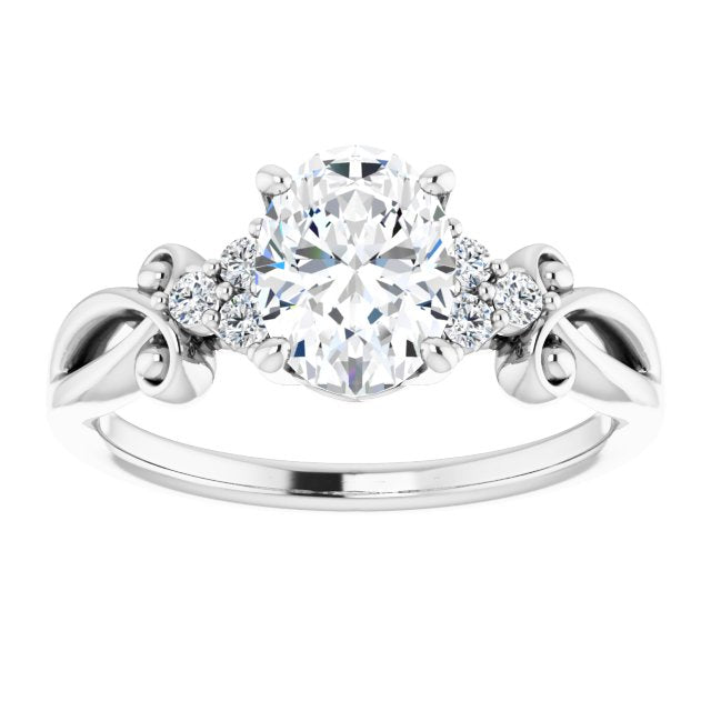 Cubic Zirconia Engagement Ring- The Adele (Customizable 7-stone Oval Cut Design with Tri-Cluster Accents and Teardrop Fleur-de-lis Motif)