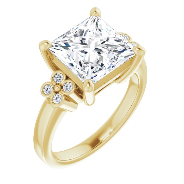 10K Yellow Gold Customizable 9-stone Design with Princess/Square Cut Center and Complementary Quad Bezel-Accent Sets