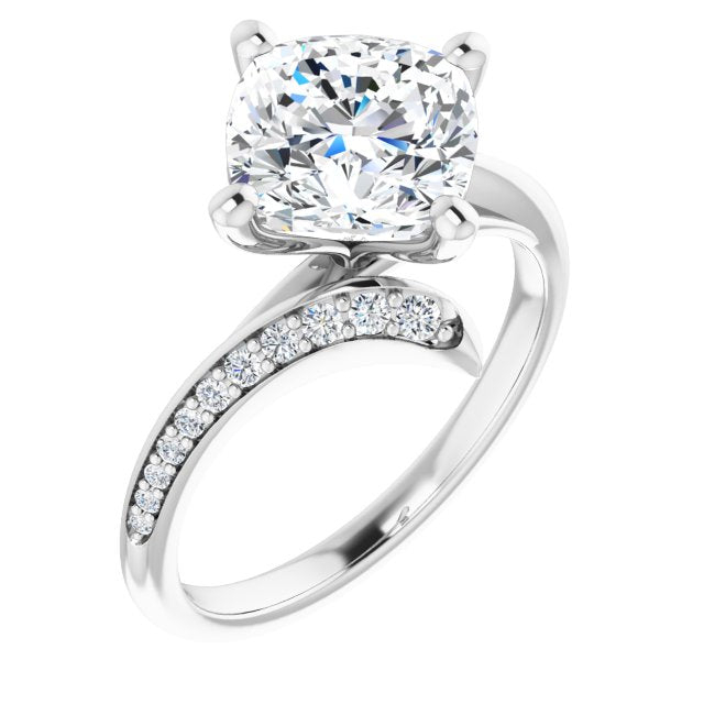 10K White Gold Customizable Cushion Cut Style with Artisan Bypass and Shared Prong Band