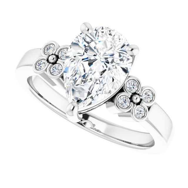Cubic Zirconia Engagement Ring- The Heidi Grethe (Customizable 9-stone Design with Pear Cut Center and Complementary Quad Bezel-Accent Sets)