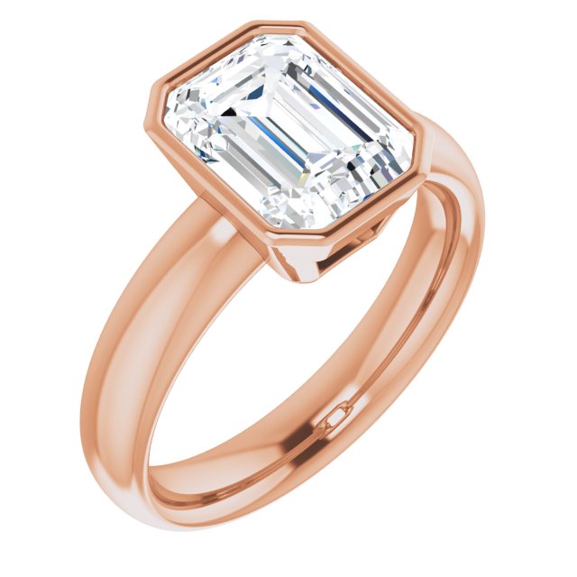 10K Rose Gold Customizable Bezel-set Emerald/Radiant Cut Solitaire with Wide Band
