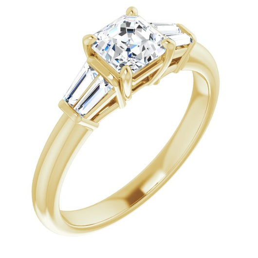 10K Yellow Gold Customizable 5-stone Asscher Cut Style with Quad Tapered Baguettes