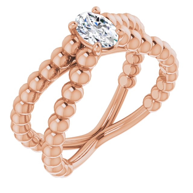 10K Rose Gold Customizable Oval Cut Solitaire with Wide Beaded Split-Band