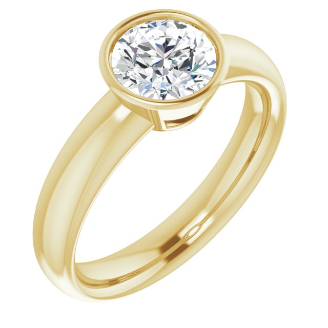 10K Yellow Gold Customizable Bezel-set Round Cut Solitaire with Wide Band