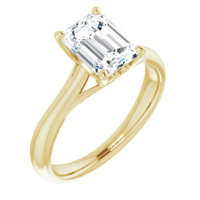 Cubic Zirconia Engagement Ring- The Crissy (Customizable Emerald Cut Solitaire with Decorative Prongs & Tapered Band)
