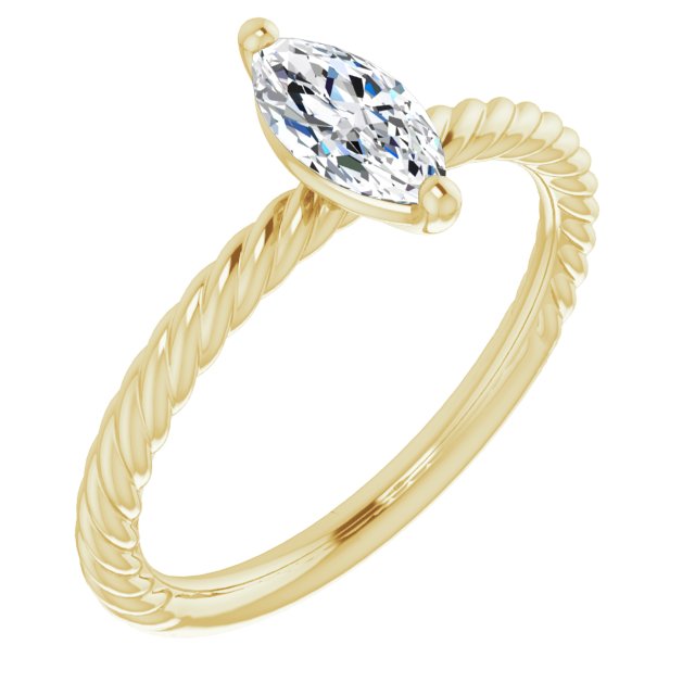 10K Yellow Gold Customizable [[Cut] Cut Solitaire featuring Braided Rope Band
