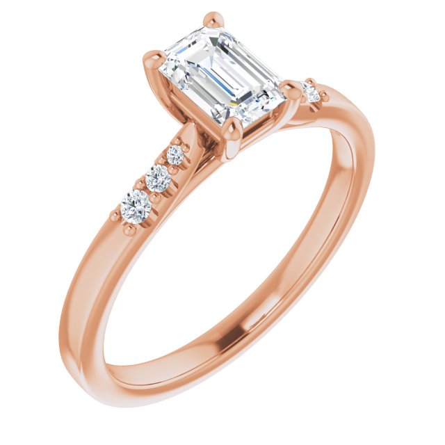 10K Rose Gold Customizable 7-stone Emerald/Radiant Cut Cathedral Style with Triple Graduated Round Cut Side Stones