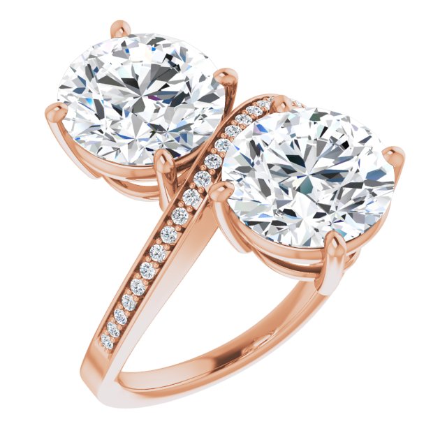 10K Rose Gold Customizable 2-stone Round Cut Bypass Design with Thin Twisting Shared Prong Band