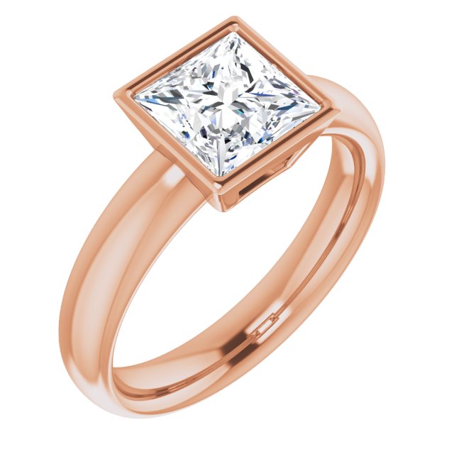 10K Rose Gold Customizable Bezel-set Princess/Square Cut Solitaire with Wide Band