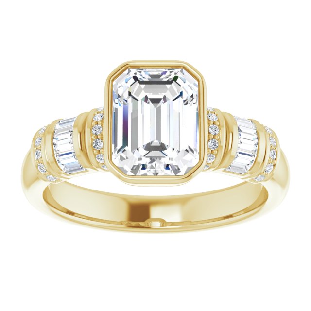 Cubic Zirconia Engagement Ring- The Coralie (Customizable Bezel-set Radiant Cut Setting with Wide Sleeve-Accented Band)