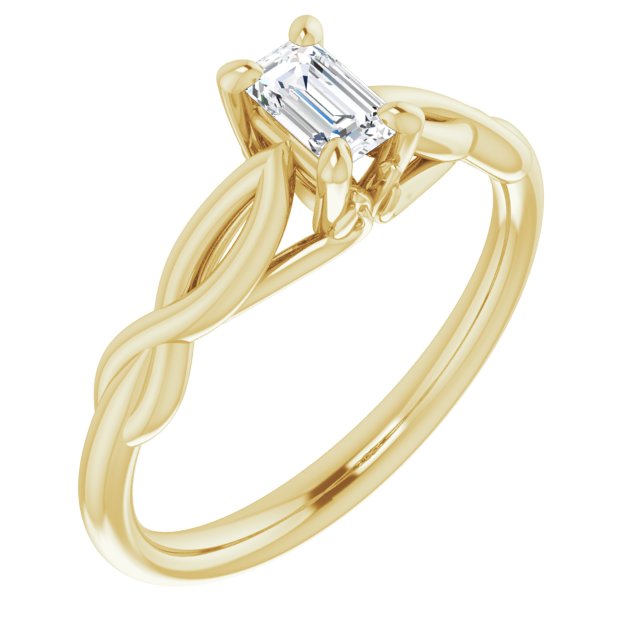 10K Yellow Gold Customizable Emerald/Radiant Cut Solitaire with Braided Infinity-inspired Band and Fancy Basket)