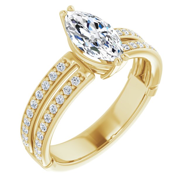 10K Yellow Gold Customizable Marquise Cut Design featuring Split Band with Accents