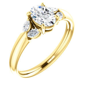 Cubic Zirconia Engagement Ring- The Leeanne (Customizable 5-stone Design with Oval Cut Center and Marquise Accents)