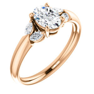 Cubic Zirconia Engagement Ring- The Leeanne (Customizable 5-stone Design with Oval Cut Center and Marquise Accents)