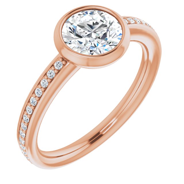 10K Rose Gold Customizable Bezel-Set Round Cut Center with Thin Shared Prong Band
