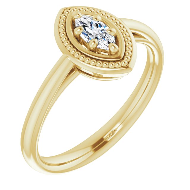 10K Yellow Gold Customizable Marquise Cut Solitaire with Metallic Drops Halo Lookalike