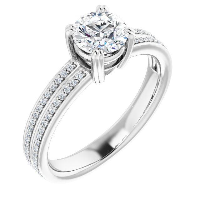 10K White Gold Customizable Round Cut Center with 100-stone* "Waterfall" Pavé Split Band