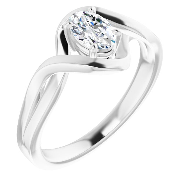 10K White Gold Customizable Oval Cut Hurricane-inspired Bypass Solitaire