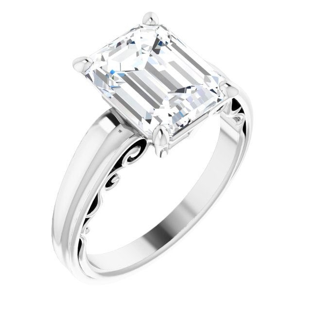 10K White Gold Customizable Emerald/Radiant Cut Solitaire