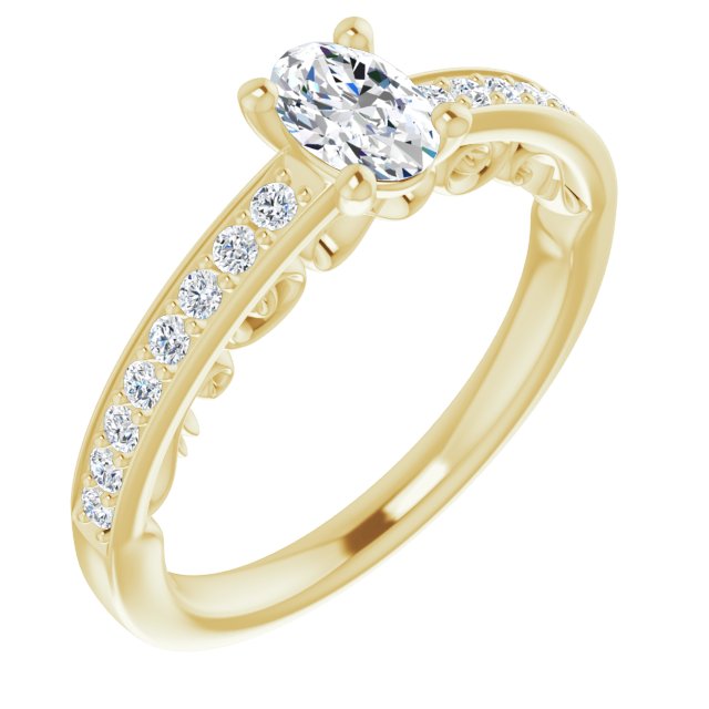10K Yellow Gold Customizable Oval Cut Design featuring 3-Sided Infinity Trellis and Round-Channel Accented Band