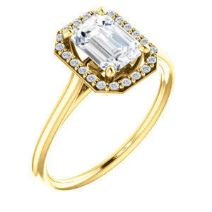 Cubic Zirconia Engagement Ring- The Patrice (Customizable Cathedral-Halo Emerald Cut with Thin Band)