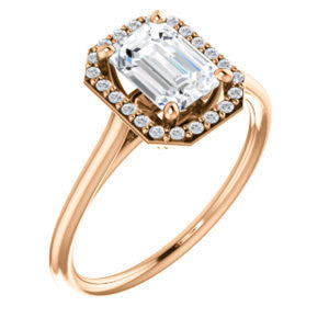 Cubic Zirconia Engagement Ring- The Patrice (Customizable Cathedral-Halo Emerald Cut with Thin Band)