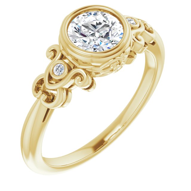 10K Yellow Gold Customizable 5-stone Design with Round Cut Center and Quad Round-Bezel Accents