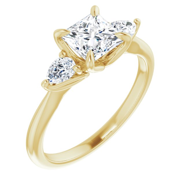 10K Yellow Gold Customizable 3-stone Design with Princess/Square Cut Center and Dual Large Pear Side Stones