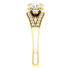 Cubic Zirconia Engagement Ring- The Karen (Customizable Enhanced 3-stone Design with Oval Cut Center, Dual Trillion Accents and Wide Pavé-Split Band)