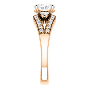 Cubic Zirconia Engagement Ring- The Karen (Customizable Enhanced 3-stone Design with Oval Cut Center, Dual Trillion Accents and Wide Pavé-Split Band)