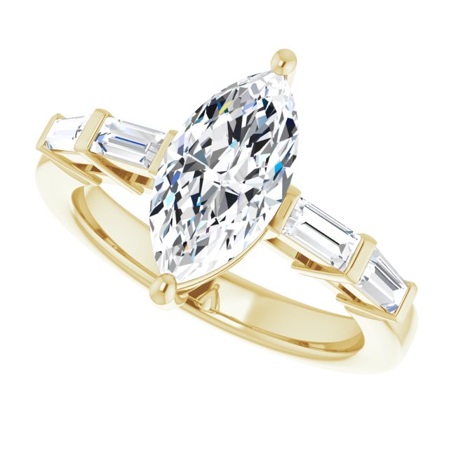 Cubic Zirconia Engagement Ring- The Bodhi (Customizable 9-stone Design with Marquise Cut Center and Round Bezel Accents)