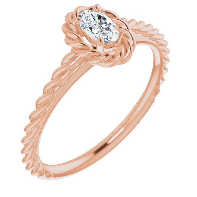 10K Rose Gold Customizable Cathedral-set Oval Cut Solitaire with Thin Rope-Twist Band