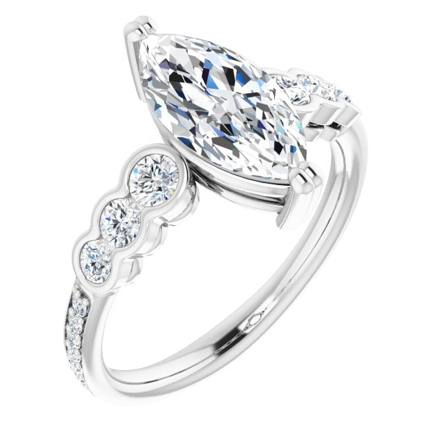 Cubic Zirconia Engagement Ring- The Jeanna (Customizable Marquise Cut 7-stone Style Enhanced with Bezel Accents and Shared Prong Band)