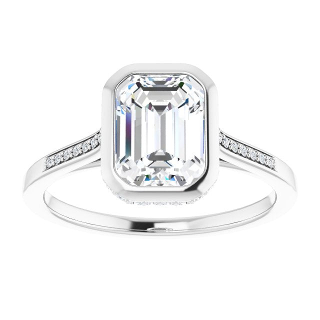 Cubic Zirconia Engagement Ring- The Adalynn (Customizable Cathedral-Bezel Emerald Cut Style with Under-halo and Shared Prong Band)