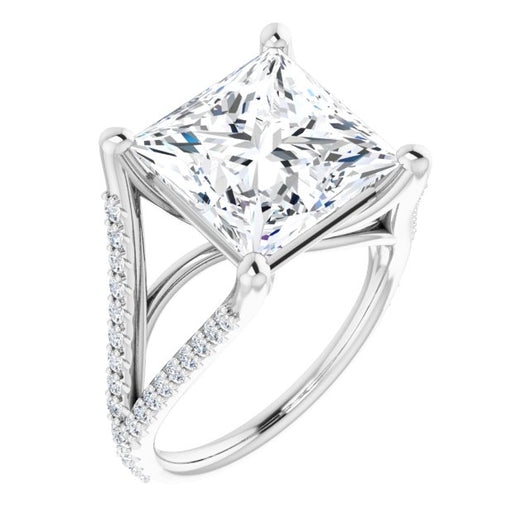 10K White Gold Customizable Cathedral-raised Princess/Square Cut Center with Exquisite Accented Split-band
