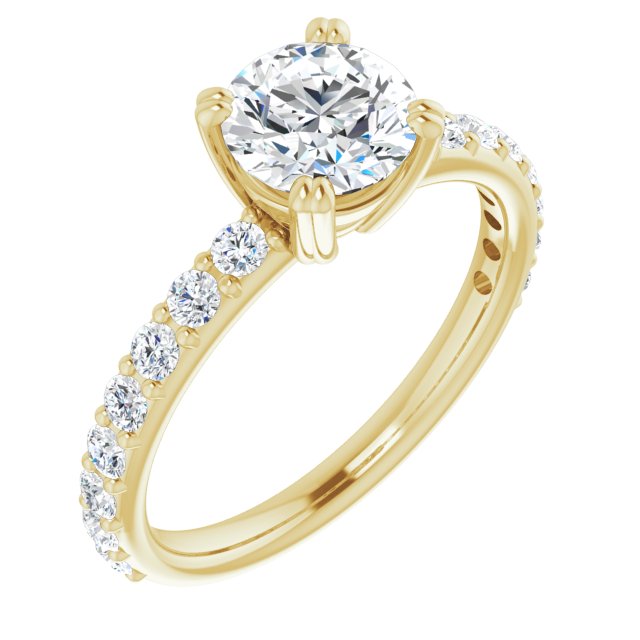 10K Yellow Gold Customizable Round Cut Design with Large Round Cut 3/4 Band Accents