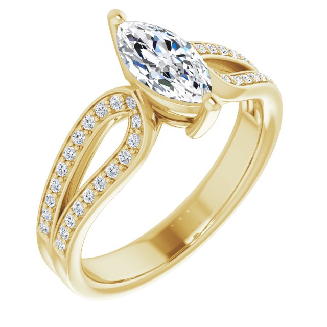 18K Yellow Gold Customizable Marquise Cut Design featuring Shared Prong Split-band