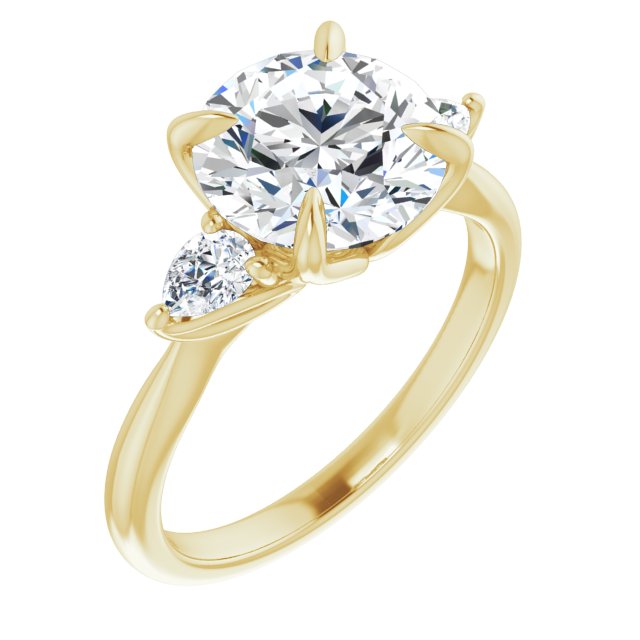14K Yellow Gold Customizable 3-stone Design with Round Cut Center and Dual Large Pear Side Stones