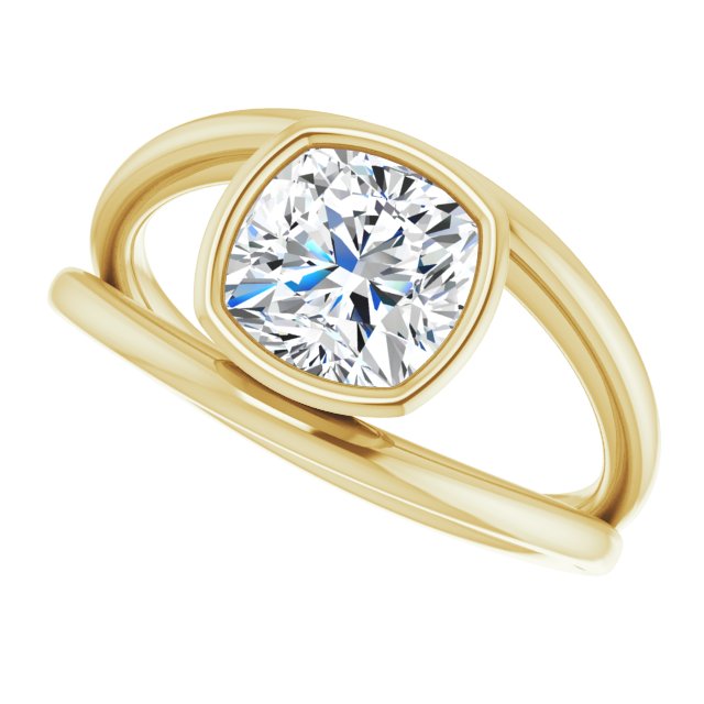 Cubic Zirconia Engagement Ring- The Philomena (Customizable Bezel-set Cushion Cut Style with Wide Tapered Split Band)