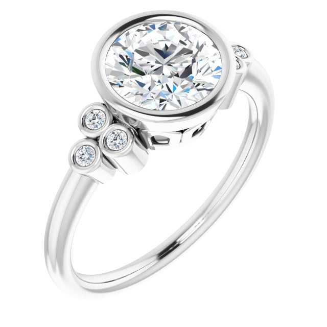 10K White Gold Customizable 7-stone Round Cut Style with Triple Round-Bezel Accent Cluster Each Side