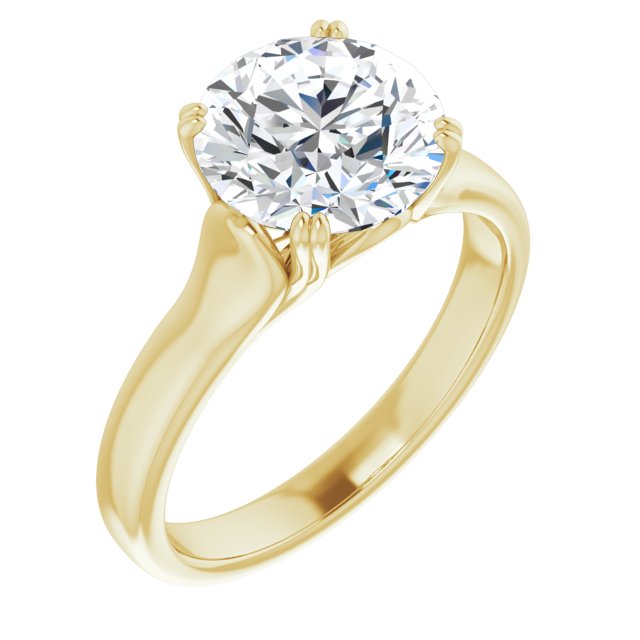 18K Yellow Gold Customizable Round Cut Solitaire with Under-trellis Design